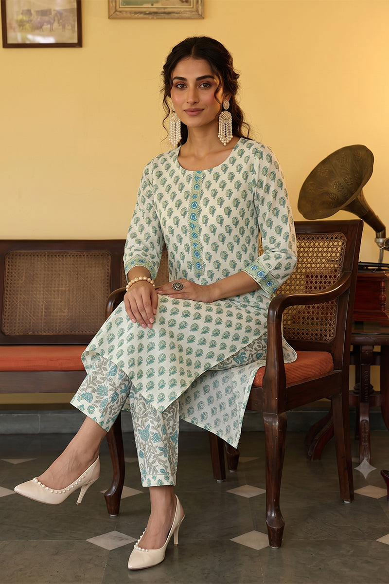 Off White Rayon Blend Gotta Patti Kurta Set VKSET1141