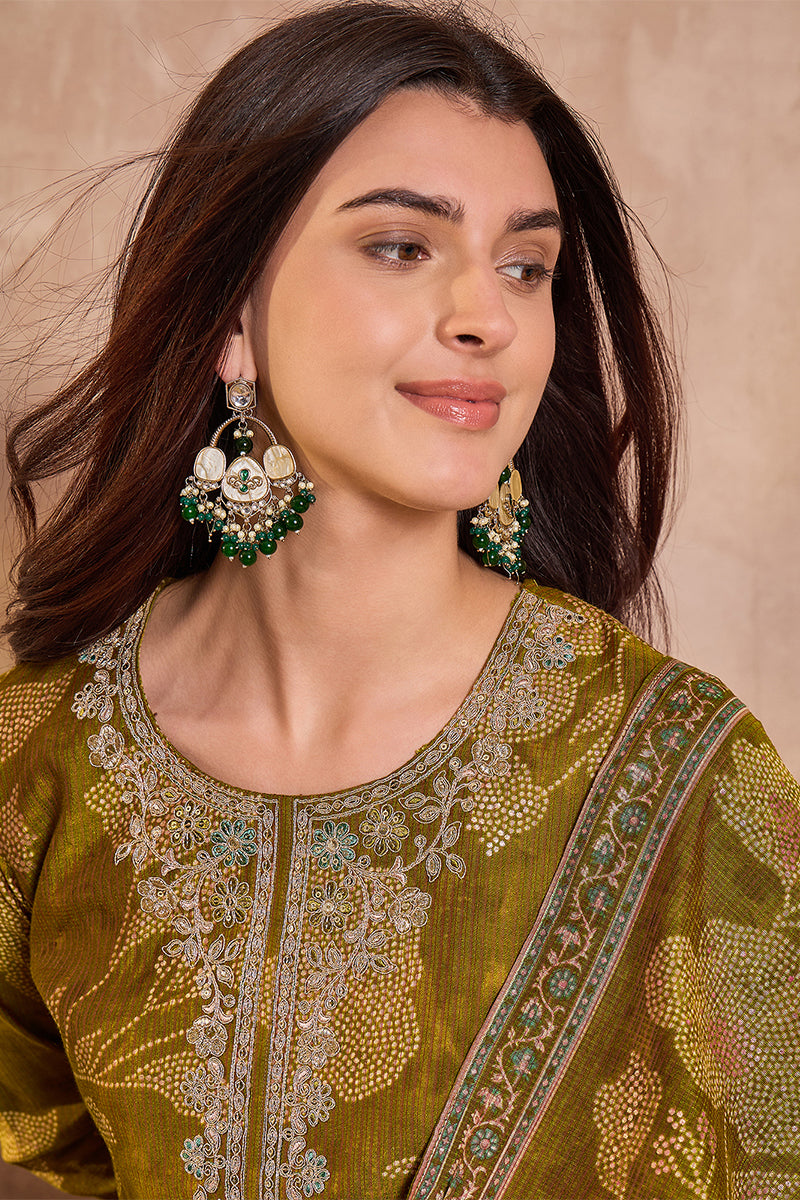 Green Silk Blend Floral Printed Straight Kurta Trouser With Dupatta PKSKD3209