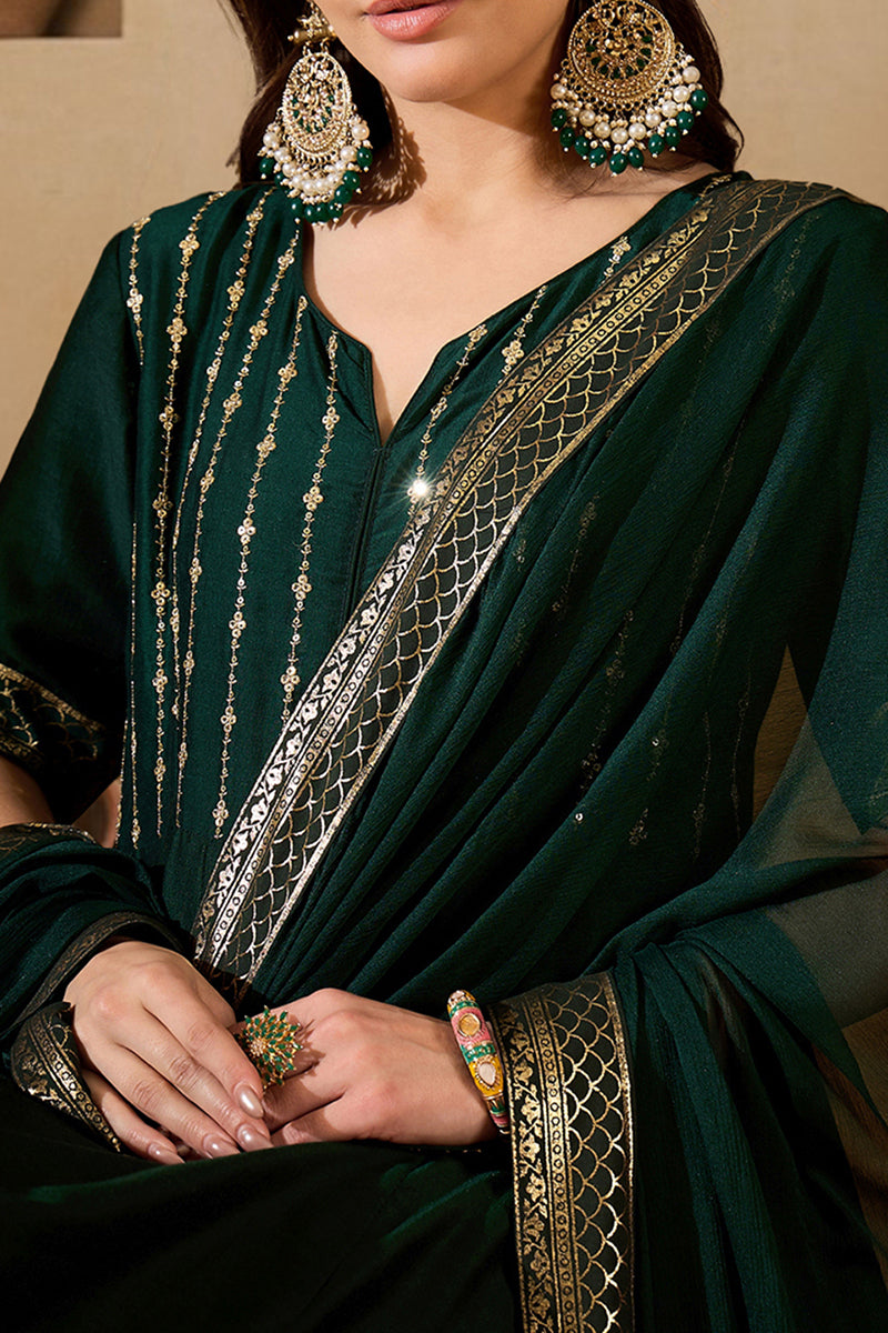 Green Silk Blend Woven Design Anarkali Suit Set PKSKD2051