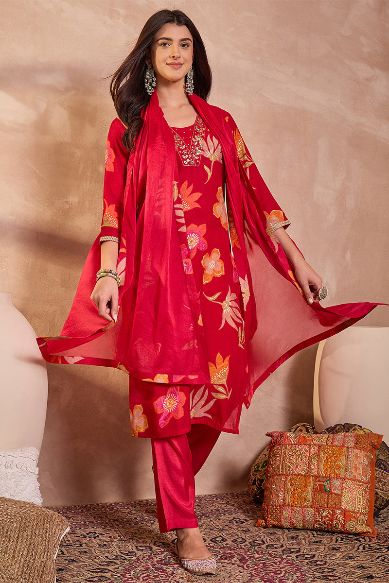 Ahika Womens Pink Viscose Floral Printed Kurta Set PKSKD3162