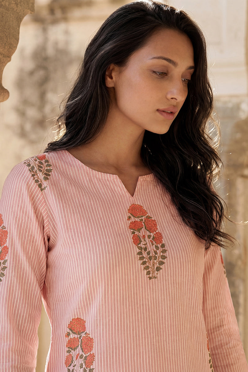 Pink Cotton Striped Night Suit VNWK1054