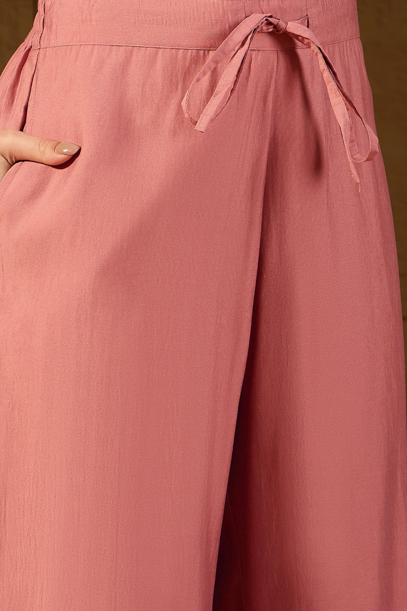 Pink Silk Blend Solid Embroidered Straight Kurta Trousers With Dupatta PKSKD2939