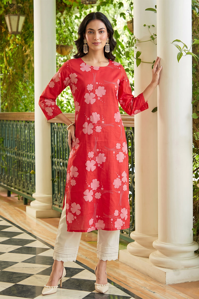 Printed Pink Cotton Fabric Kurti VCK1254