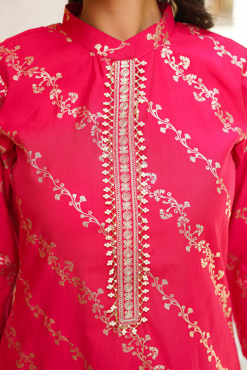 Pink Silk Blend Floral Printed Straight Kurta Trousers With Dupatta SKSKD3044