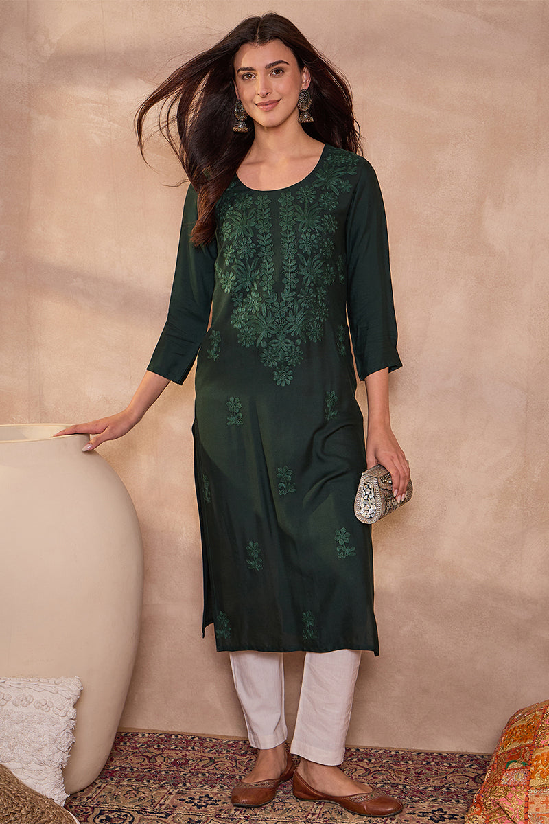 Green Viscose Rayon Emboidered Kurti VCK9797