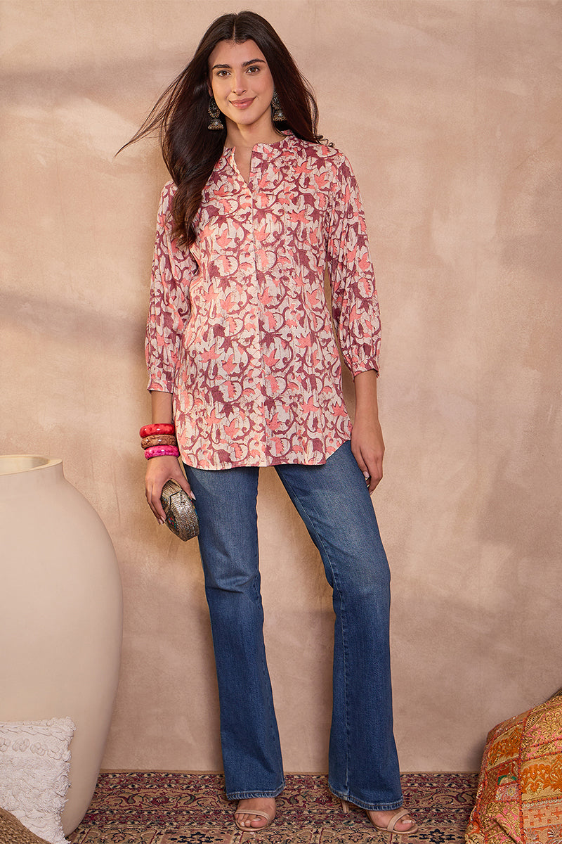 Cream Cotton Blend Floral Printed Top VT1434