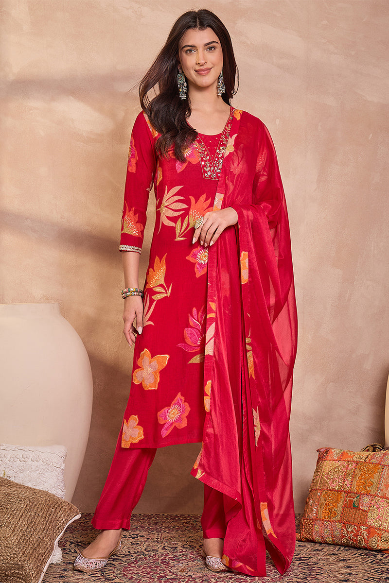 Ahika Womens Pink Viscose Floral Printed Kurta Set PKSKD3162