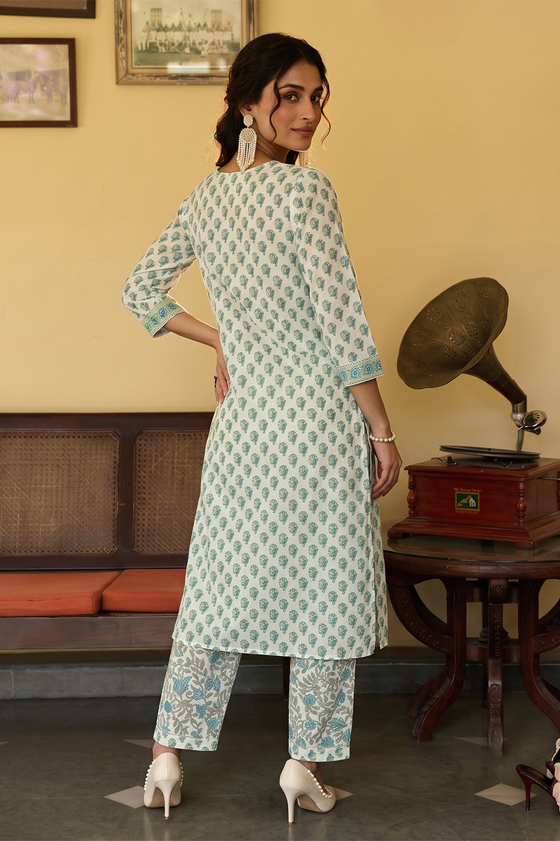 Off White Rayon Blend Gotta Patti Kurta Set VKSET1141