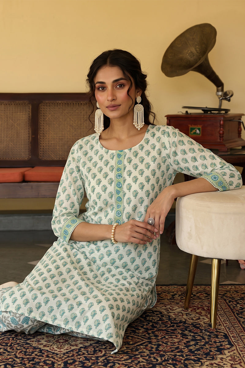 Off White Rayon Blend Gotta Patti Kurta Set VKSET1141