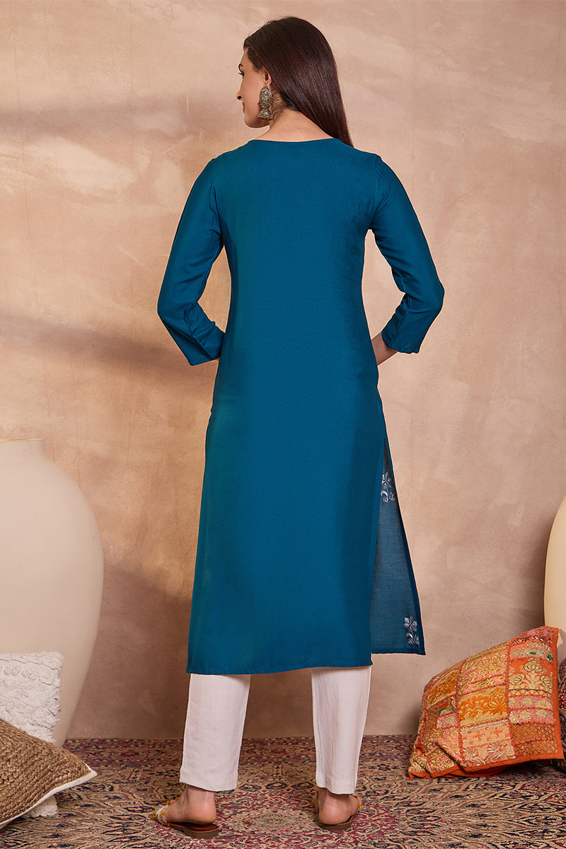 Blue Viscose Rayon Emboidered Kurti VCK9793