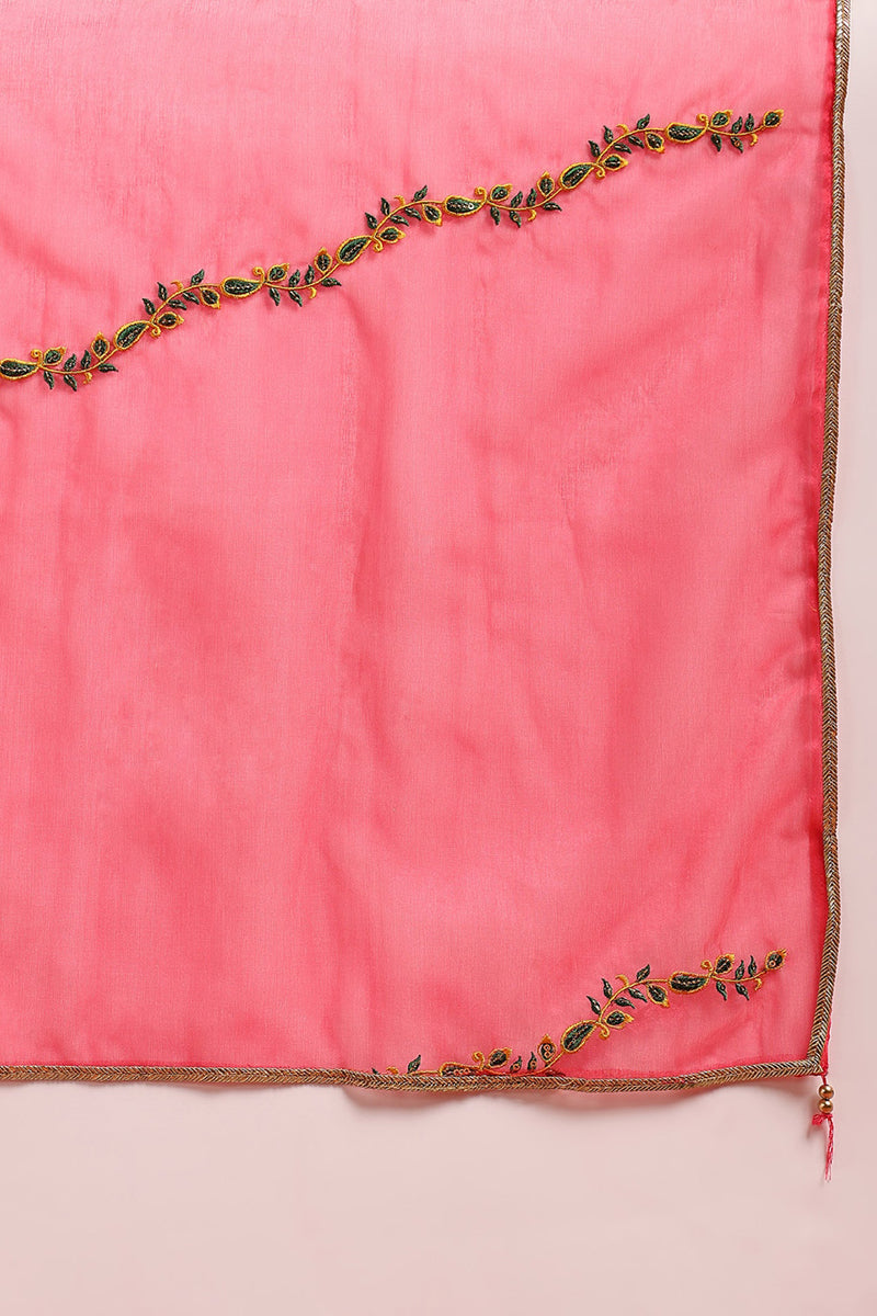 Pink Silk Blend Solid Embroidered Flared Suit Set PKSKD2114