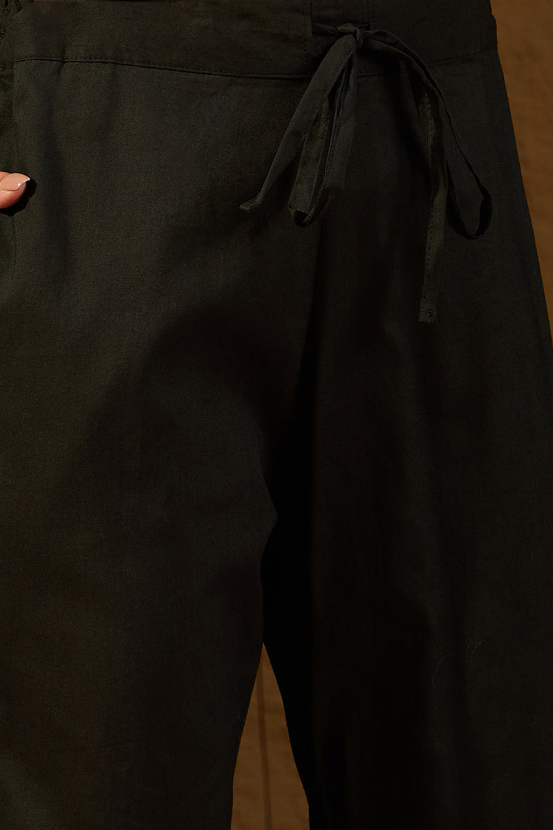 Black Poly Chanderi Solid Embroidered Straight Kurta Bottom and Dupatta PKSKD2900