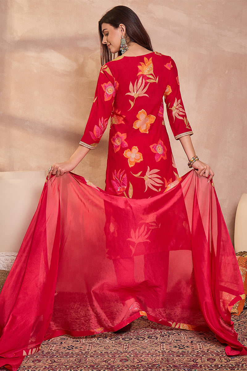 Ahika Womens Pink Viscose Floral Printed Kurta Set PKSKD3162