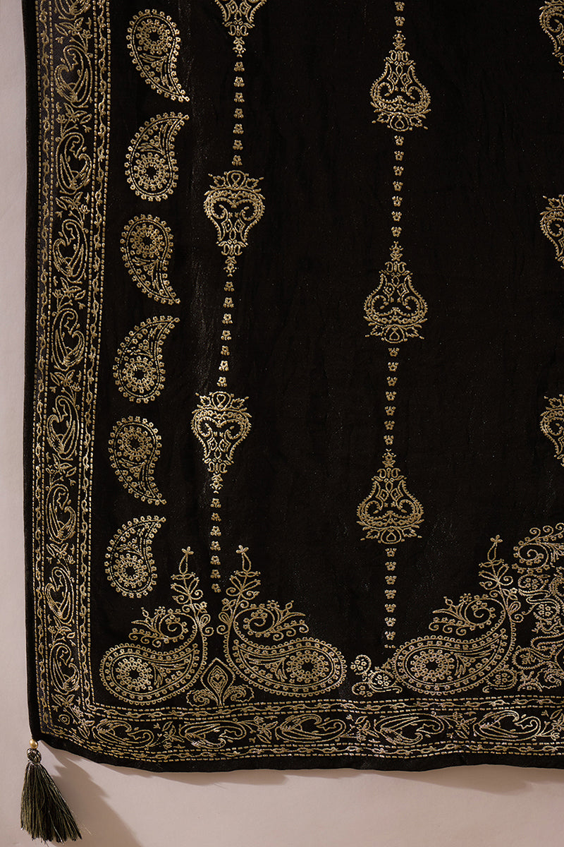 Black Silk Blend Ethnic Motifs Printed Straight Kurta Sets SKSKD3042