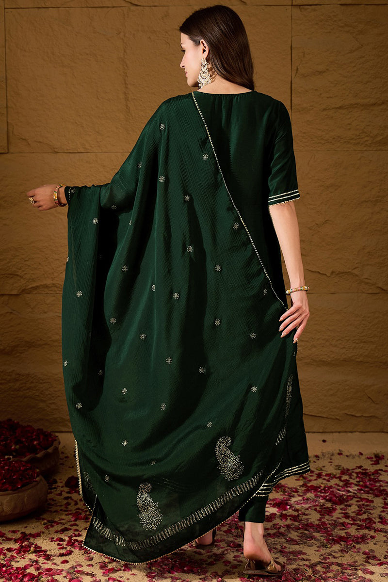 Green Silk Blend Embroidered Anarkali Suit Set VKSKD1218