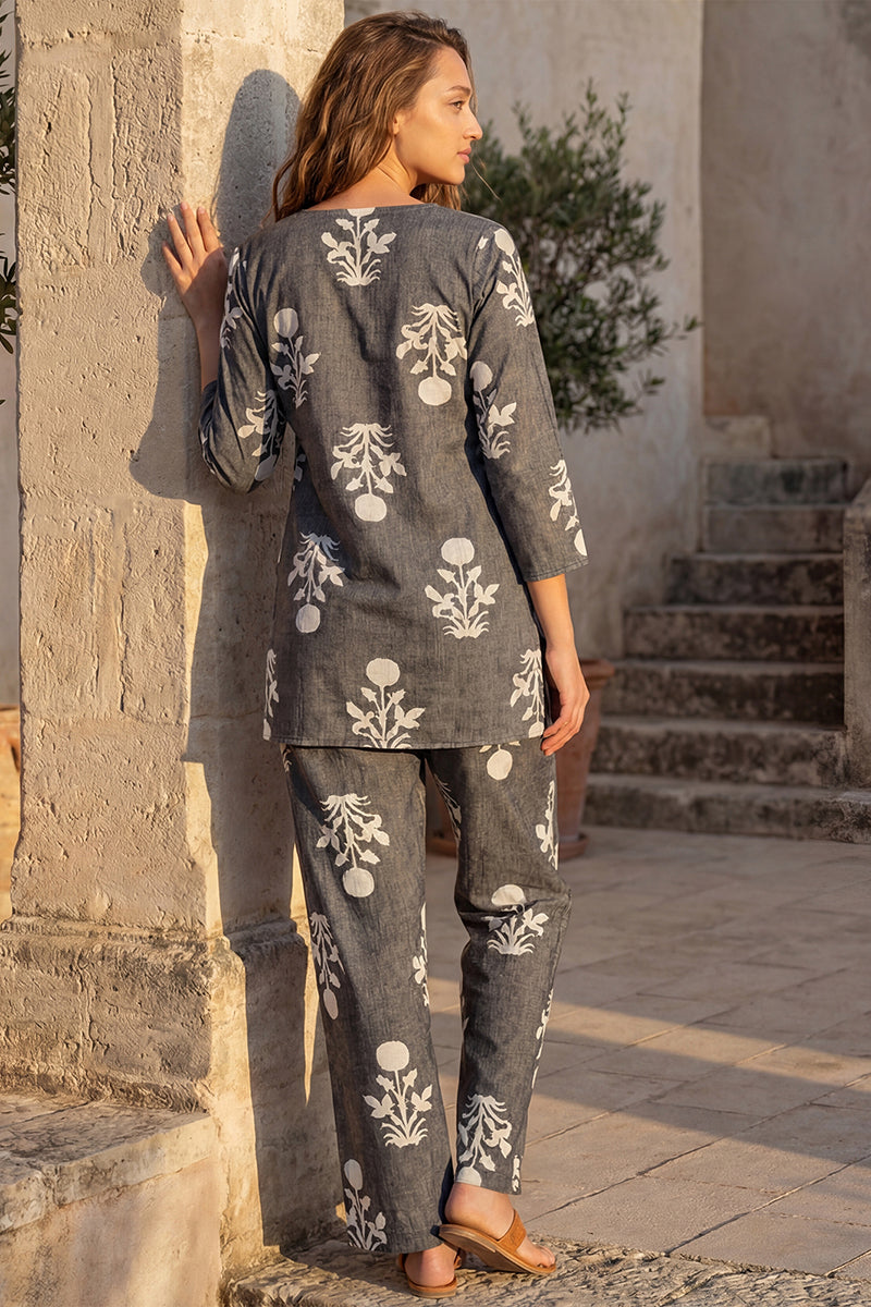 Grey Cotton Ethnic Motifs Night Suit VNWK1047