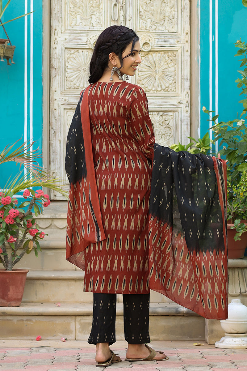 Brown Rayon Blend Straight Kurta Pant With Dupatta VKSKD1304