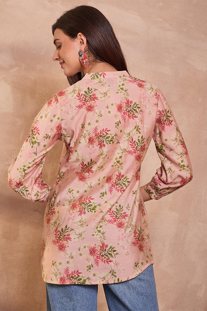 Pink Silk Blend Floral Printed Top VT1433
