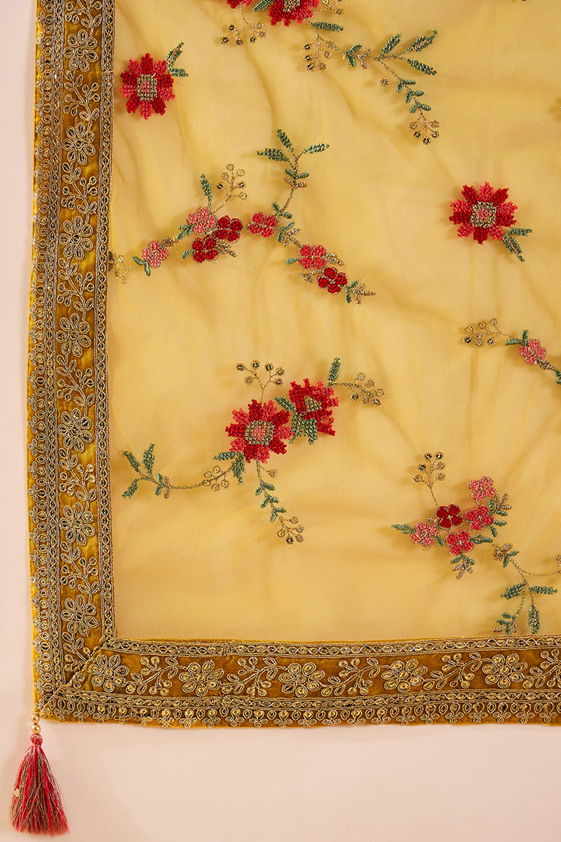 Yellow Silk Blend Solid Woven Design Straight Kurta Trousers With Dupatta PKSKD2935