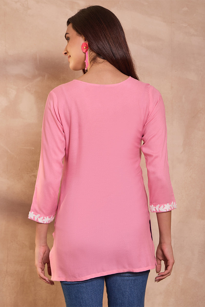 Ahika Womens Pink Viscose Rayon Solid Embroidered Top VT1409
