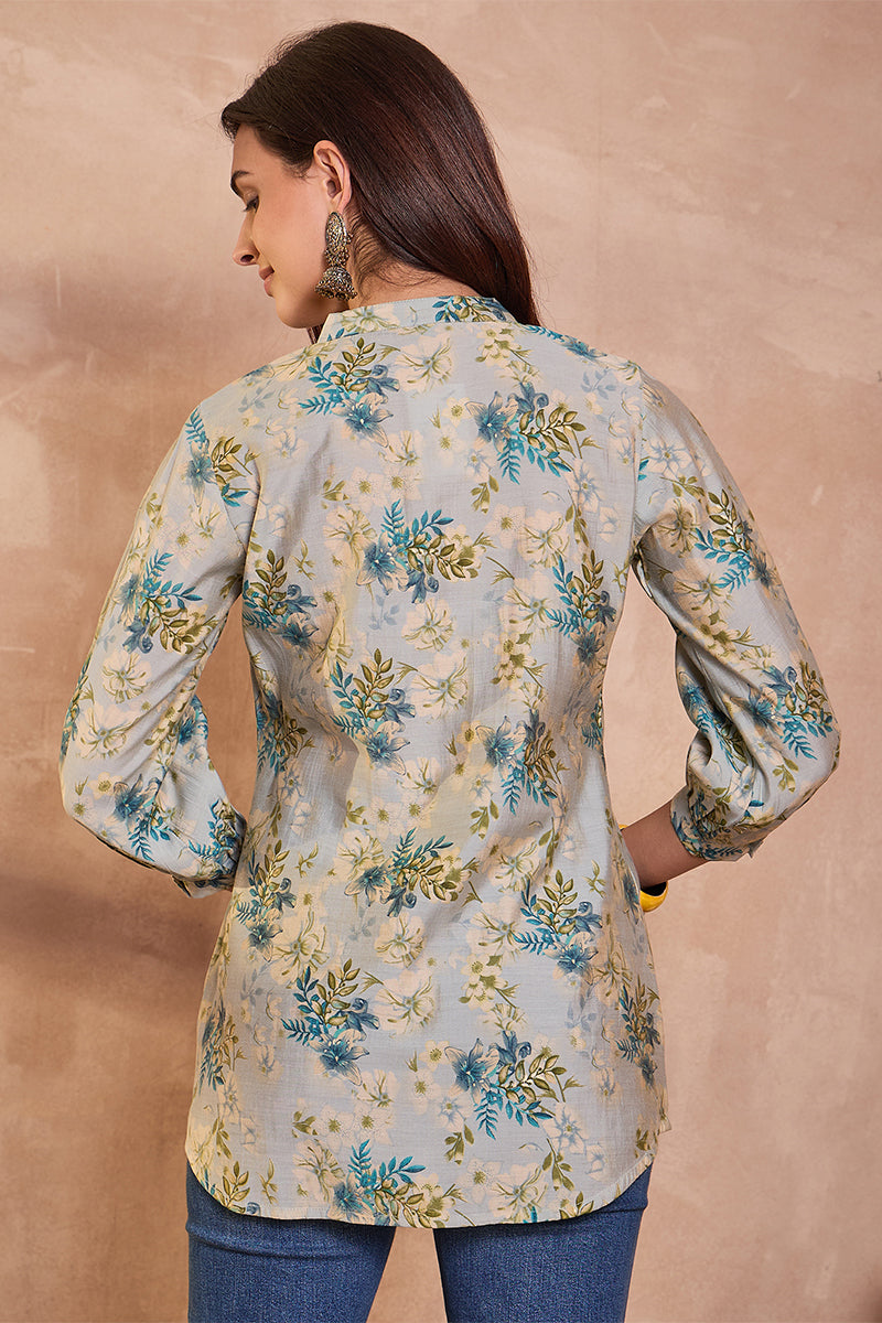 Grey Silk Blend Floral Printed Top VT1432