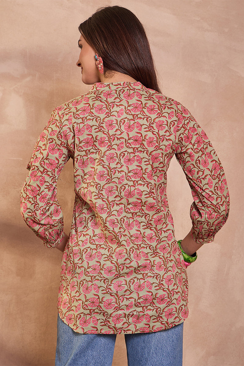 Green Cotton Floral Printed Top VT1436