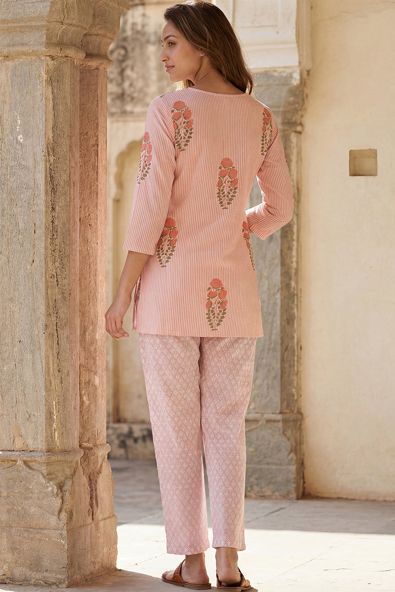 Pink Cotton Striped Night Suit VNWK1054