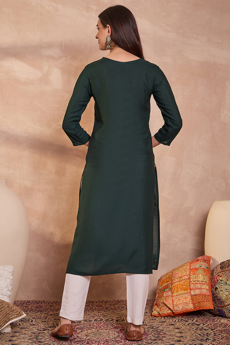 Green Viscose Rayon Emboidered Kurti VCK9797