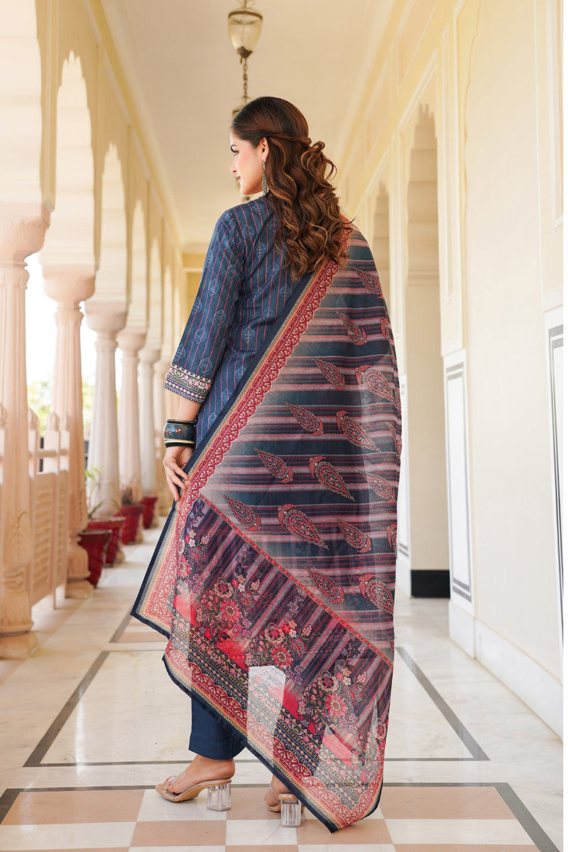 Blue Rayon Blend Ethnic Motifs Printed Straight Kurta Trouser With Dupatta SKSKD3053