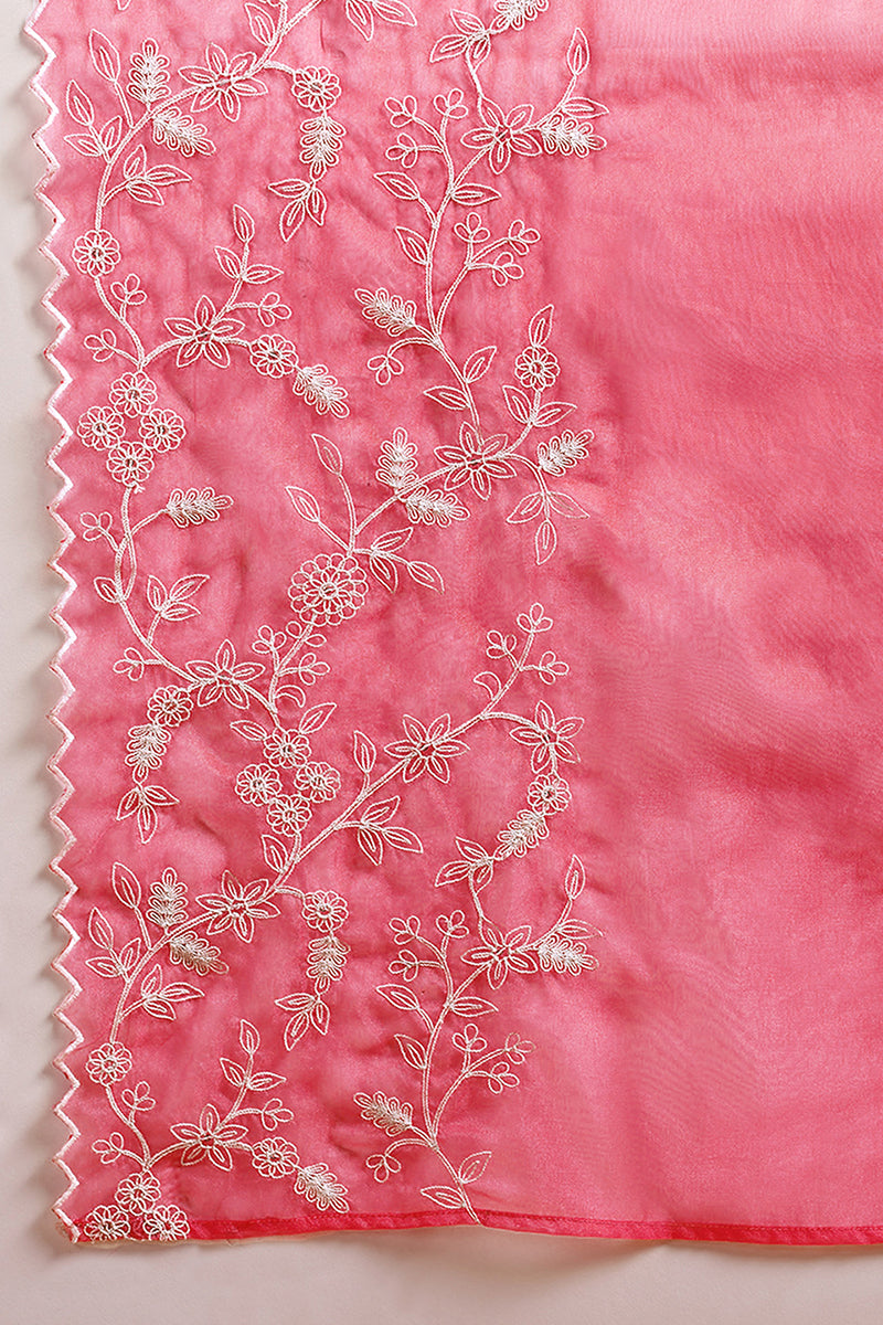 Pink Silk Blend Solid Embroidered Flared Suit Set PKSKD2071