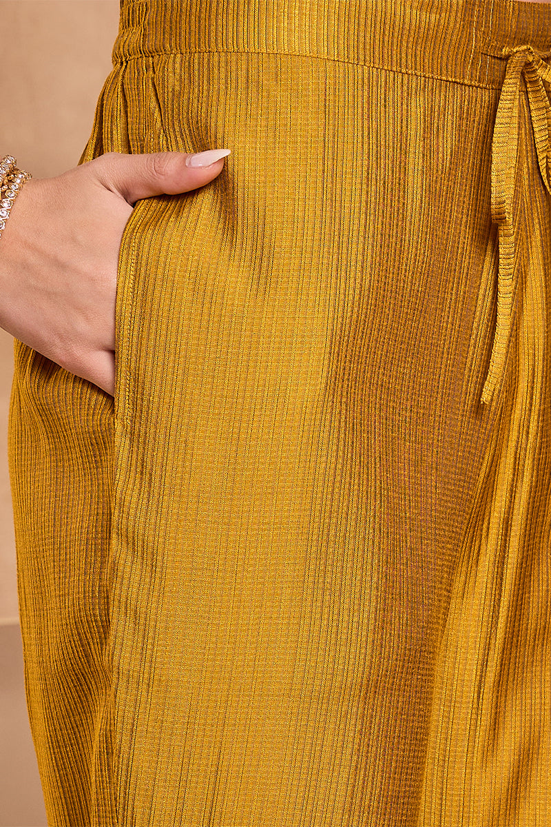 Mustard Silk Blend Floral Printed Straight Kurta Trouser With Dupatta PKSKD3217