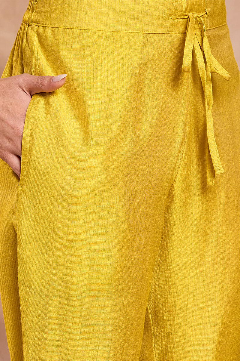 Yellow Poly Silk Floral Printed Straight Kurta Trouser With Dupatta VKSKD3209