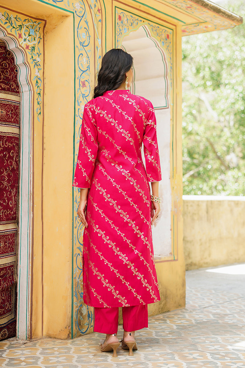 Pink Silk Blend Floral Printed Straight Kurta Trousers With Dupatta SKSKD3044