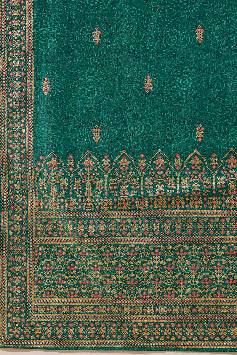 Teal Silk Blend Ethnic Motifs Woven Design Anarkali Kurta Trousers With Dupatta PKSKD2895