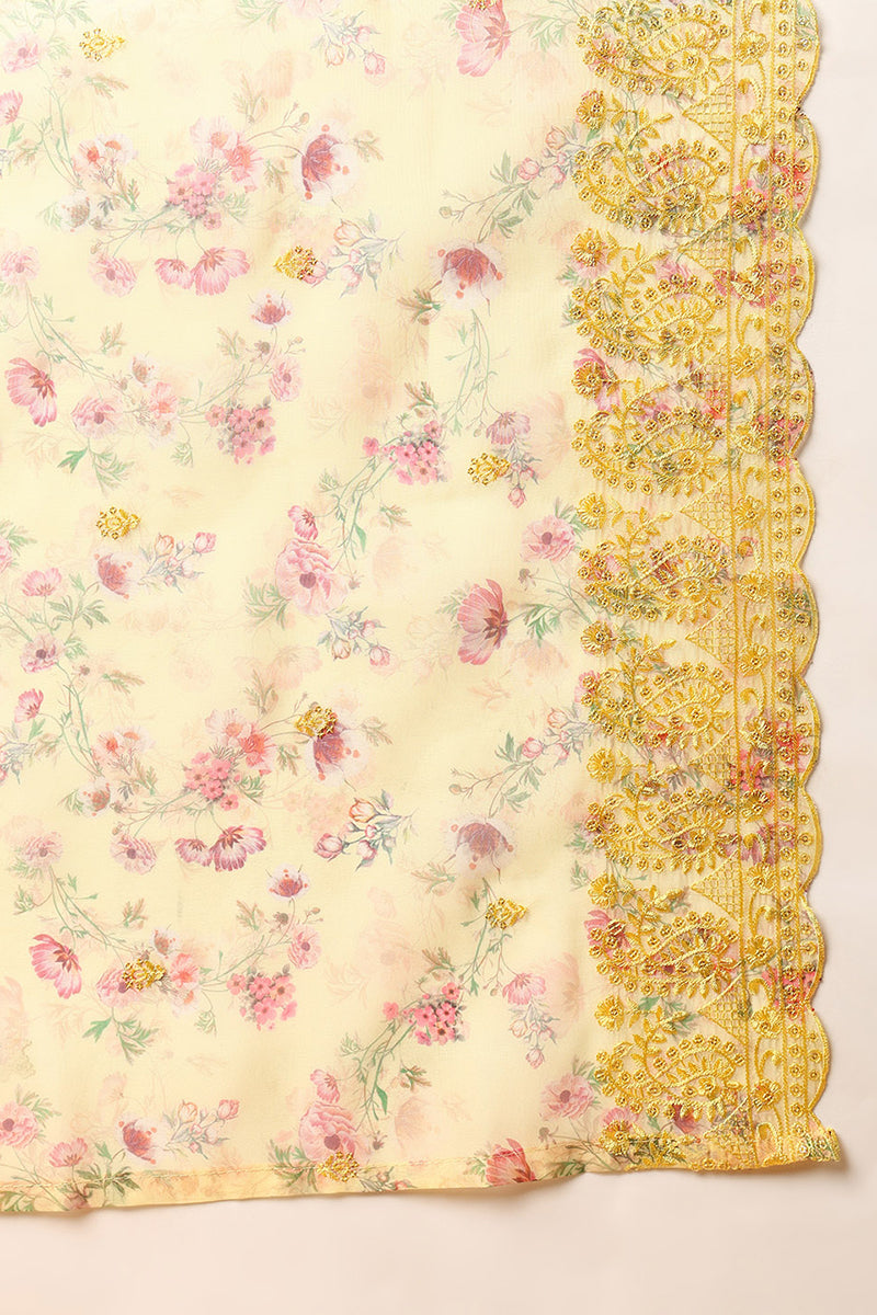 Yellow Organza Floral Embroidered Straight Suit Set PKSKD2086