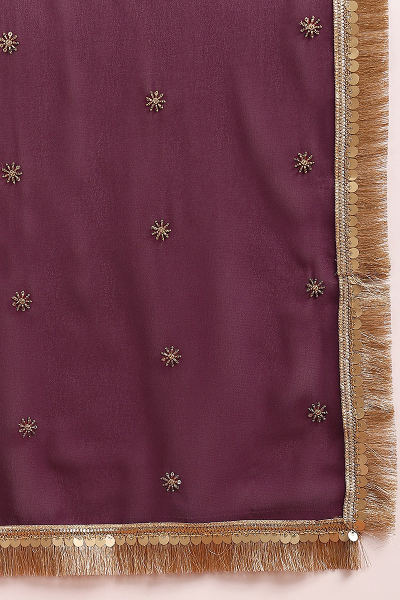Wine Georgette Solid Embroidered Anarkali Gown with Dupatta VKSET1520WIN