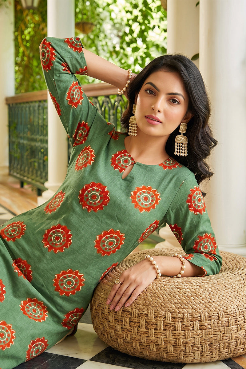 Rama Green Cotton Fabric Color Fancy Daily Wear Kurti VCK1295