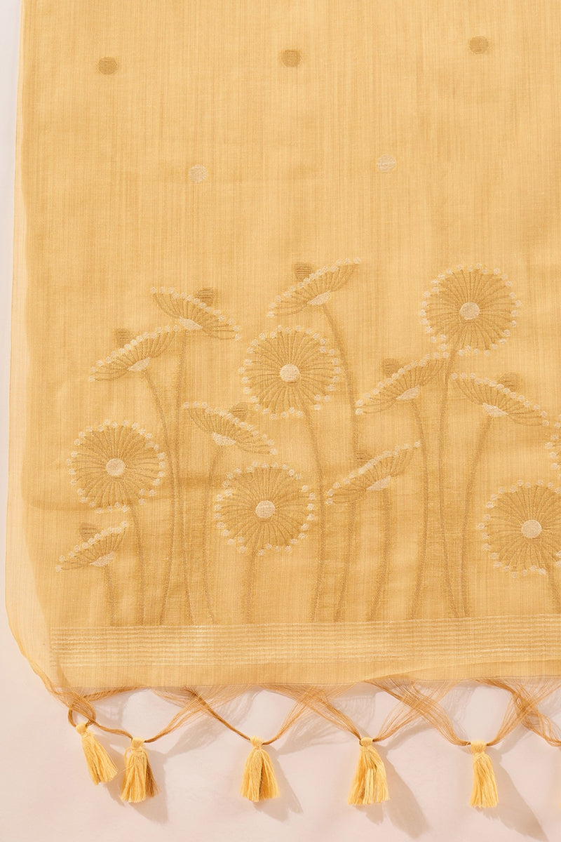 Yellow Chanderi Woven Design Straight Kurta Trouser with Dupatta PKSKD2904