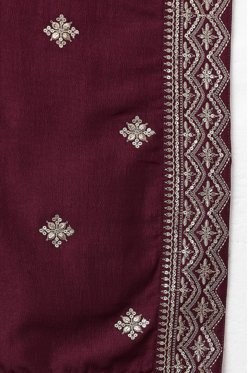 Burgundy Silk Blend Solid Straight Kurta Trousers With Dupatta PKSKD1759