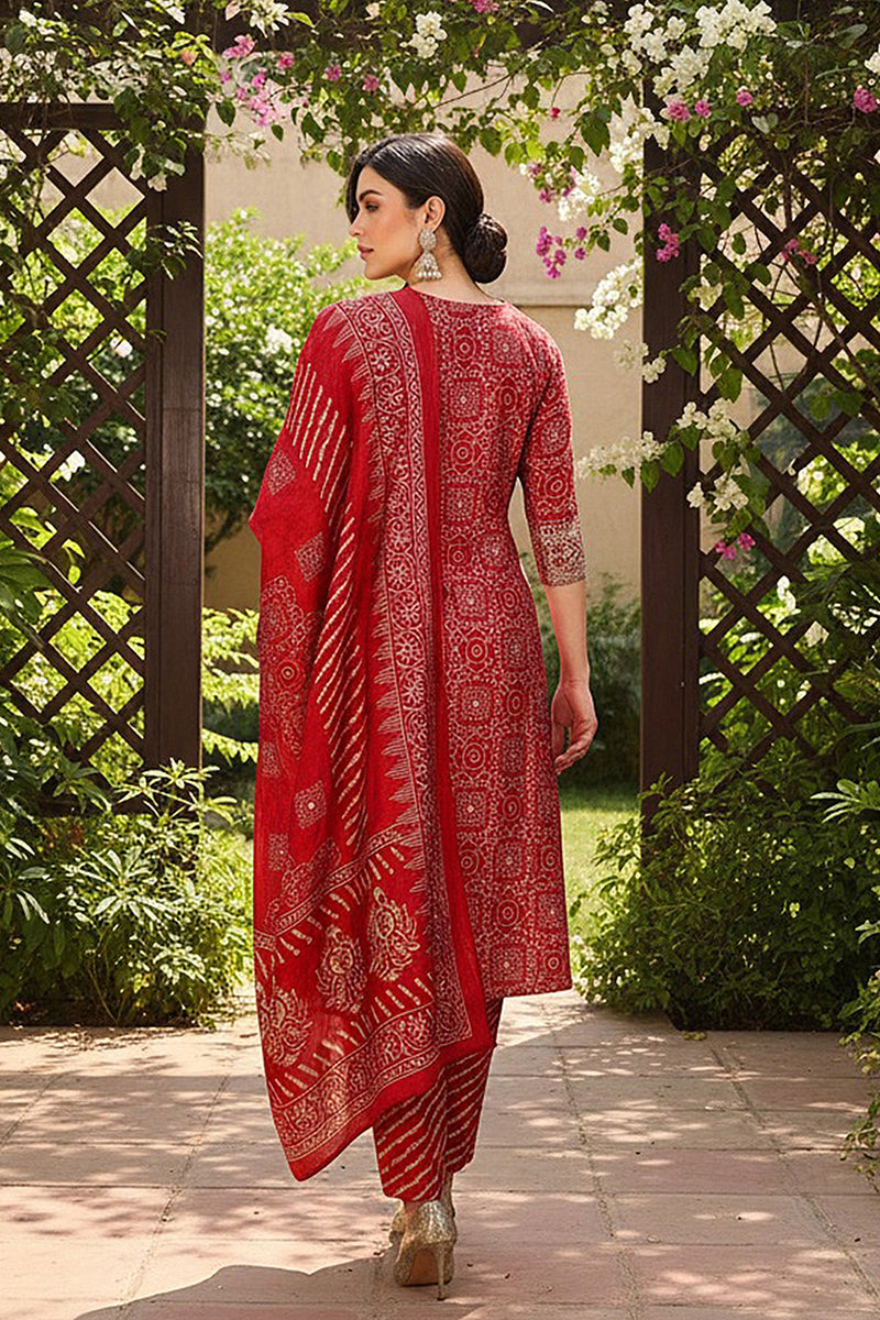 Maroon Silk Blend Ethnic Motifs Printed Straight Suit Set PKSKD2201