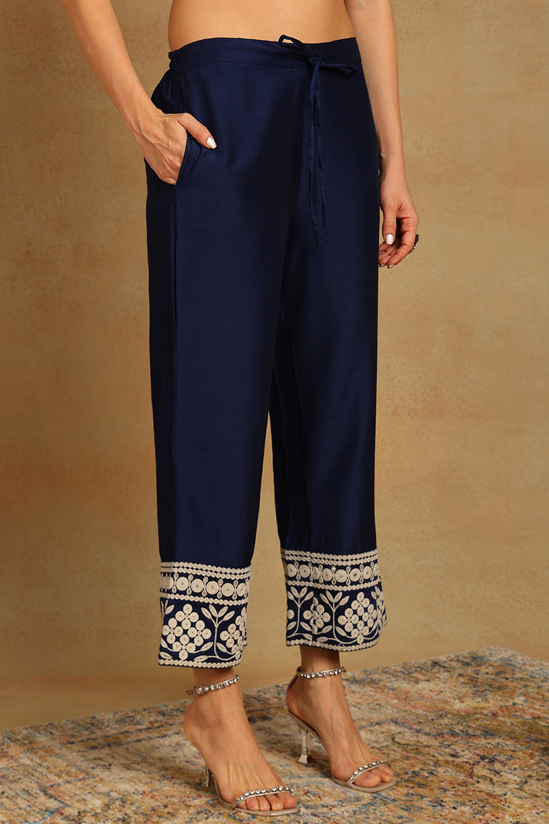 Navy Blue Silk Blend Solid Embroidered Anarkali Suit Set PKSKD2212