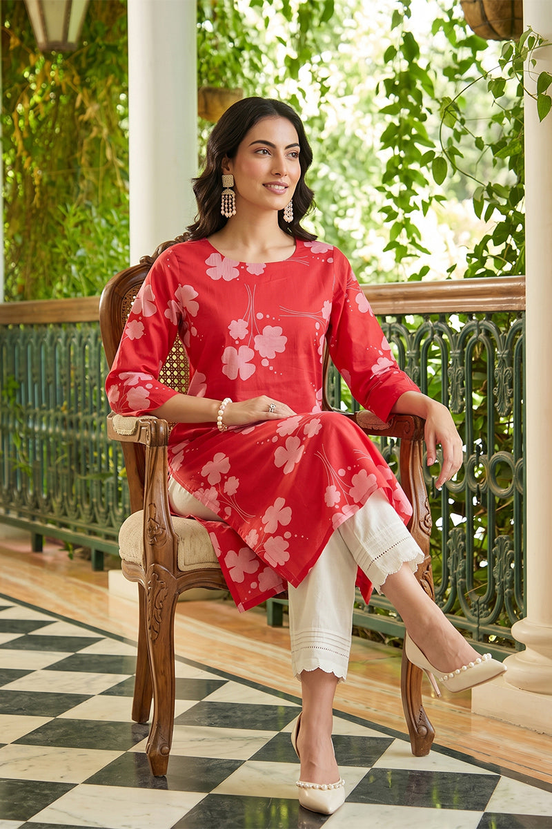 Printed Pink Cotton Fabric Kurti VCK1254