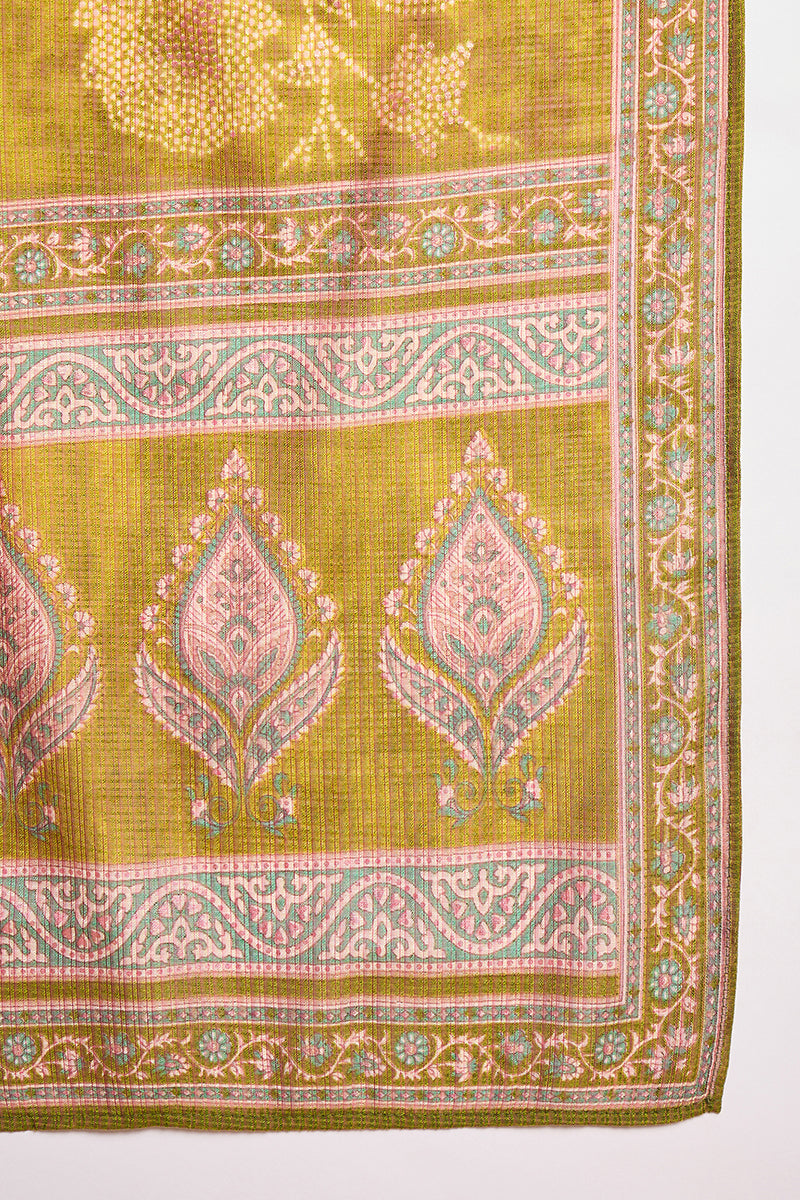 Green Silk Blend Floral Printed Straight Kurta Trouser With Dupatta PKSKD3209