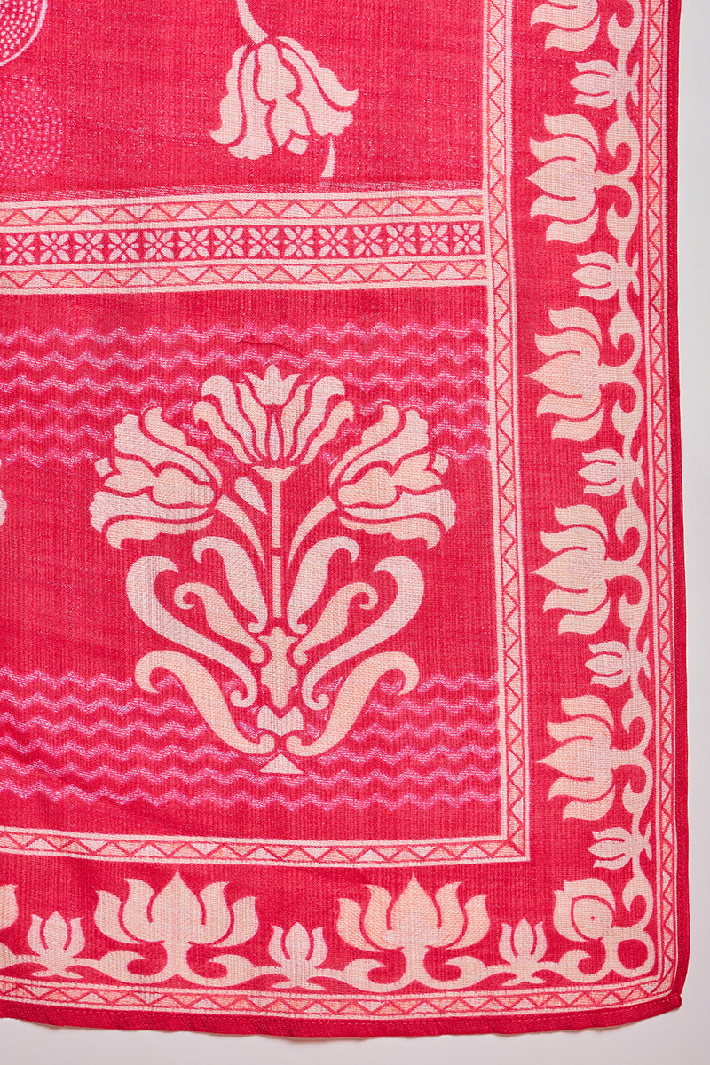 Pink Poly Silk Floral Printed Straight Kurta Trouser With Dupatta VKSKD3208