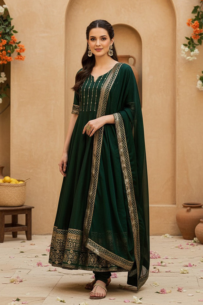 Green Silk Blend Woven Design Anarkali Suit Set PKSKD2051