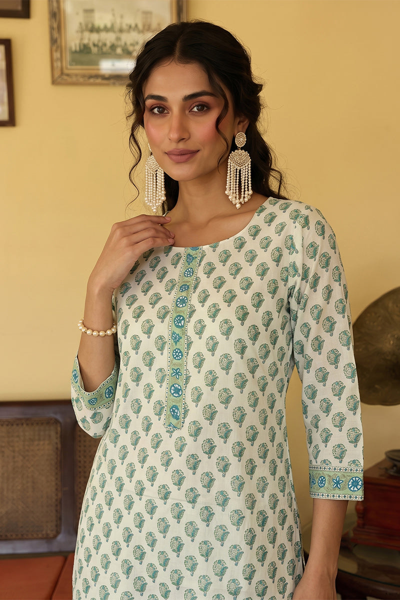 Off White Rayon Blend Gotta Patti Kurta Set VKSET1141