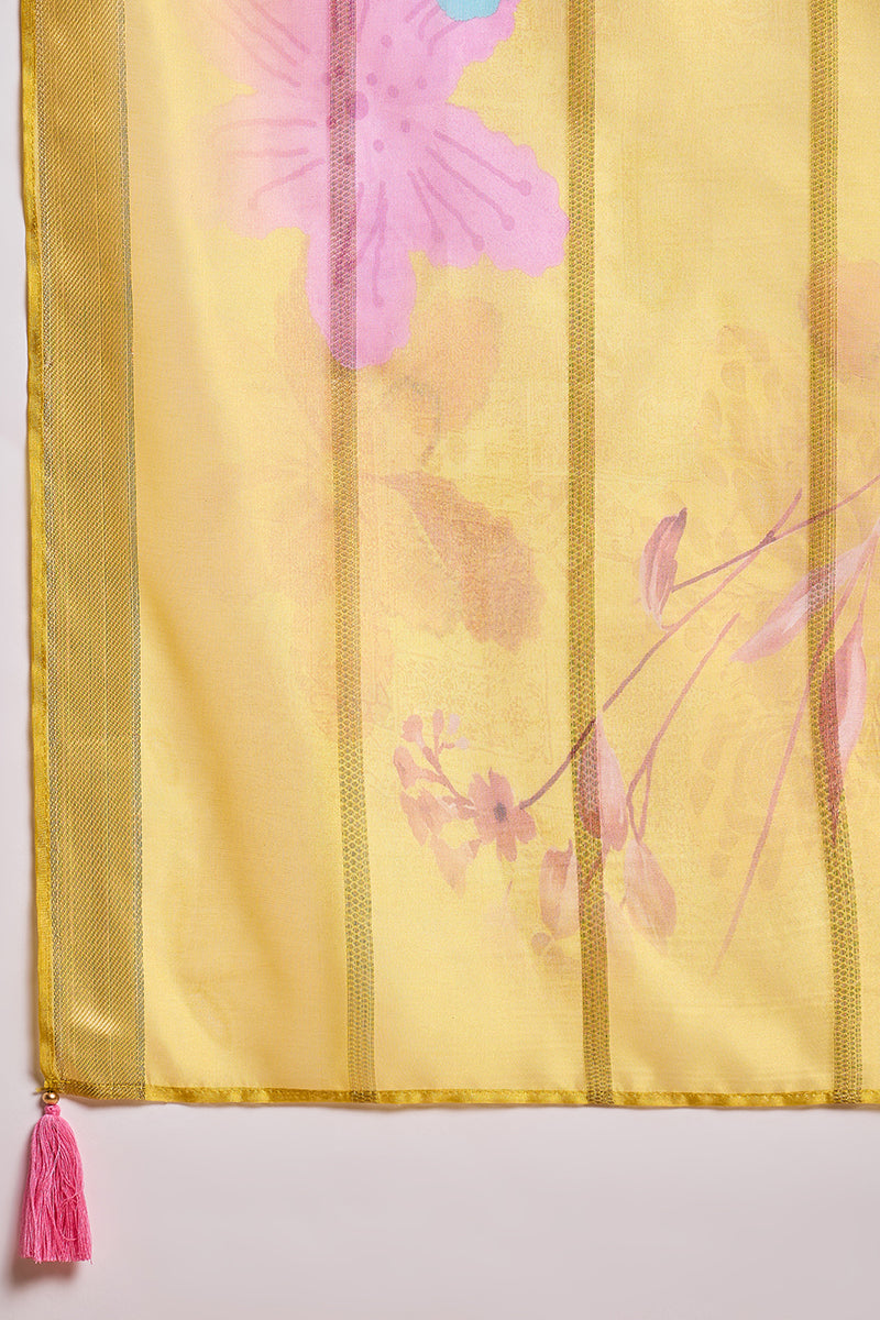 Yellow Silk Blend Solid Embroidered Straight Kurta Trouser With Dupatta PKSKD3102