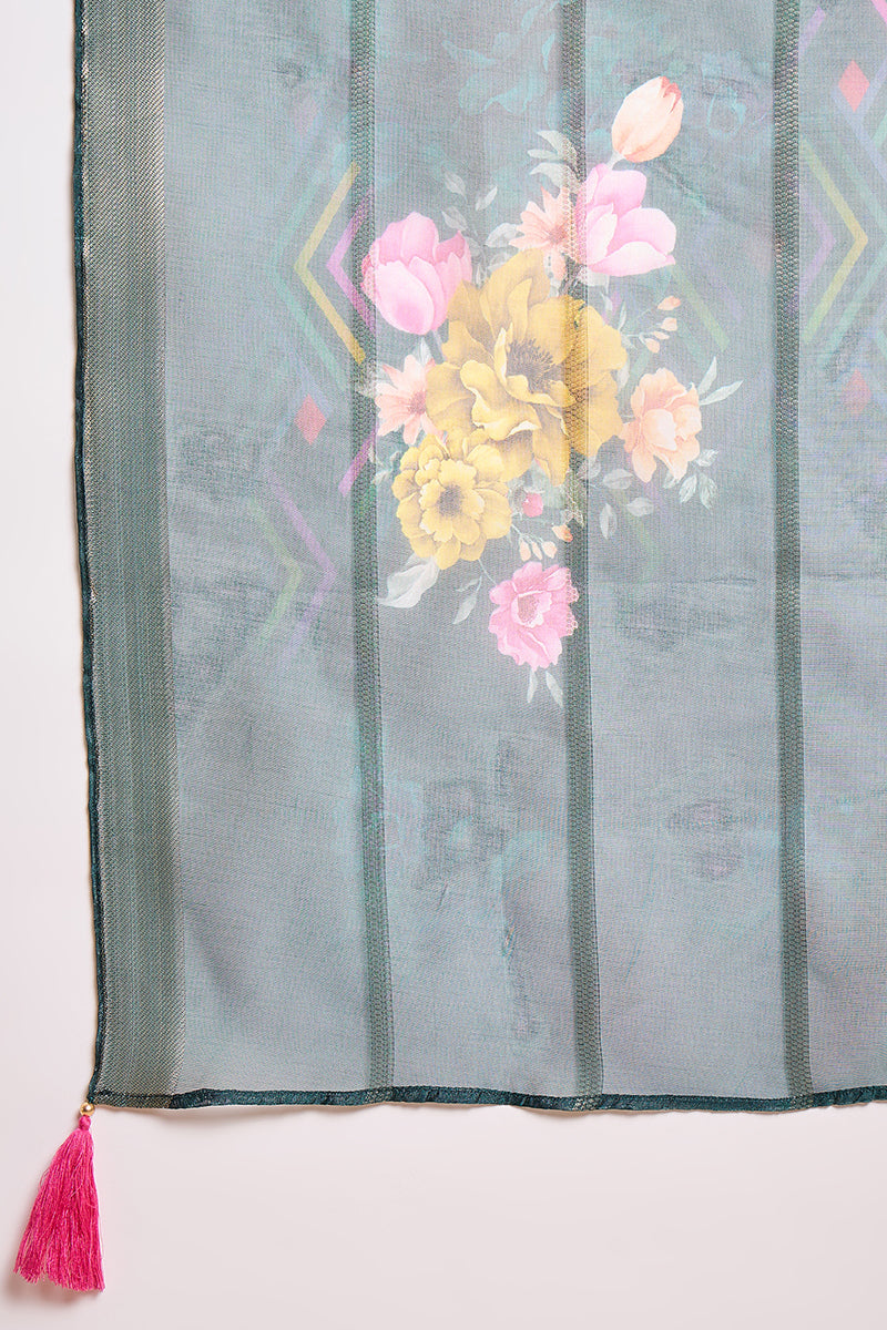 Green Silk Blend Solid Embroidered Straight Kurta Trouser With Dupatta PKSKD3101