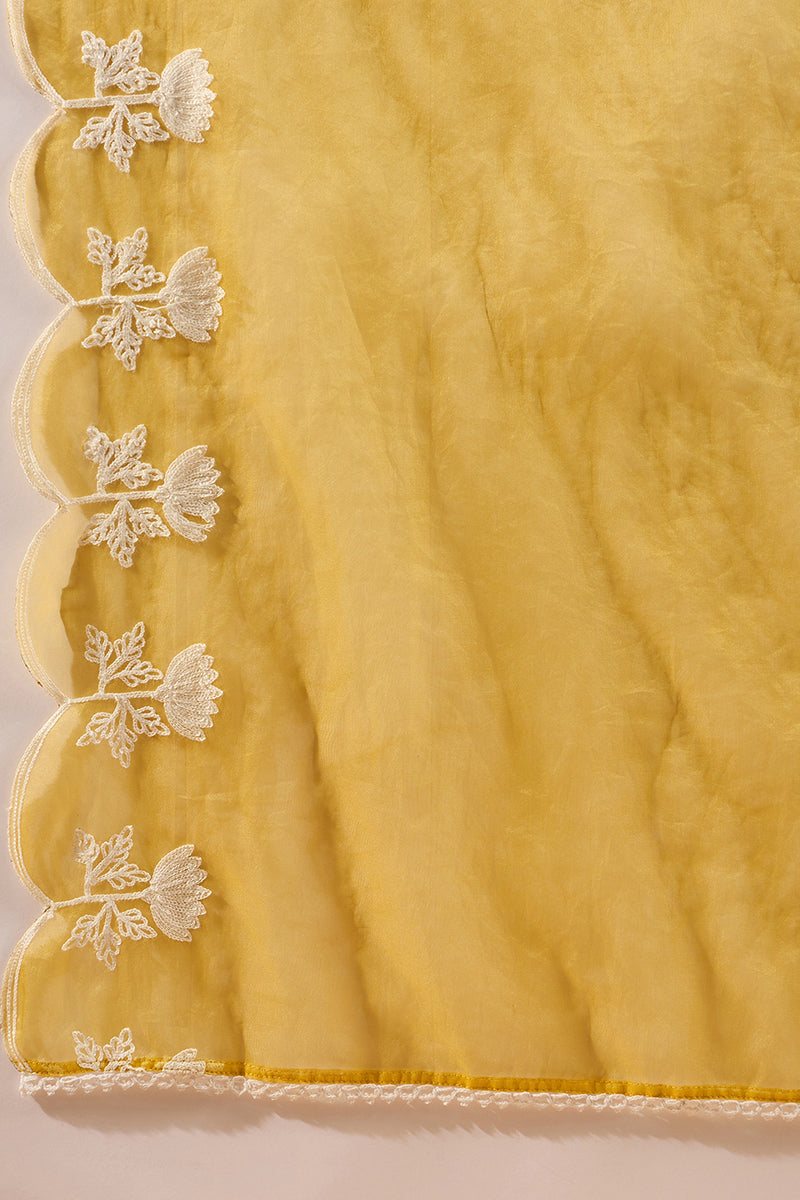 Yellow Silk Blend Solid Embroidered A-Line Kurta Trouser With Dupatta PKSKD2826