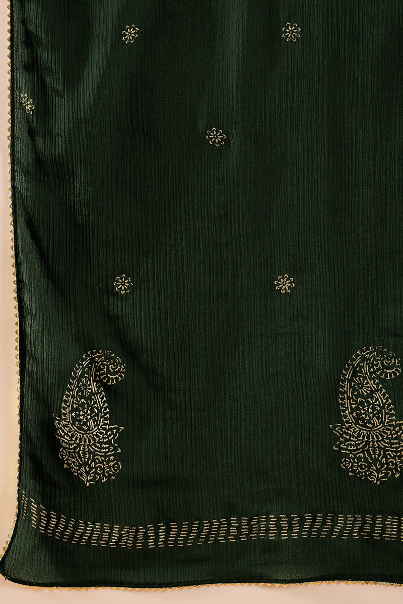 Green Silk Blend Embroidered Anarkali Suit Set VKSKD1218